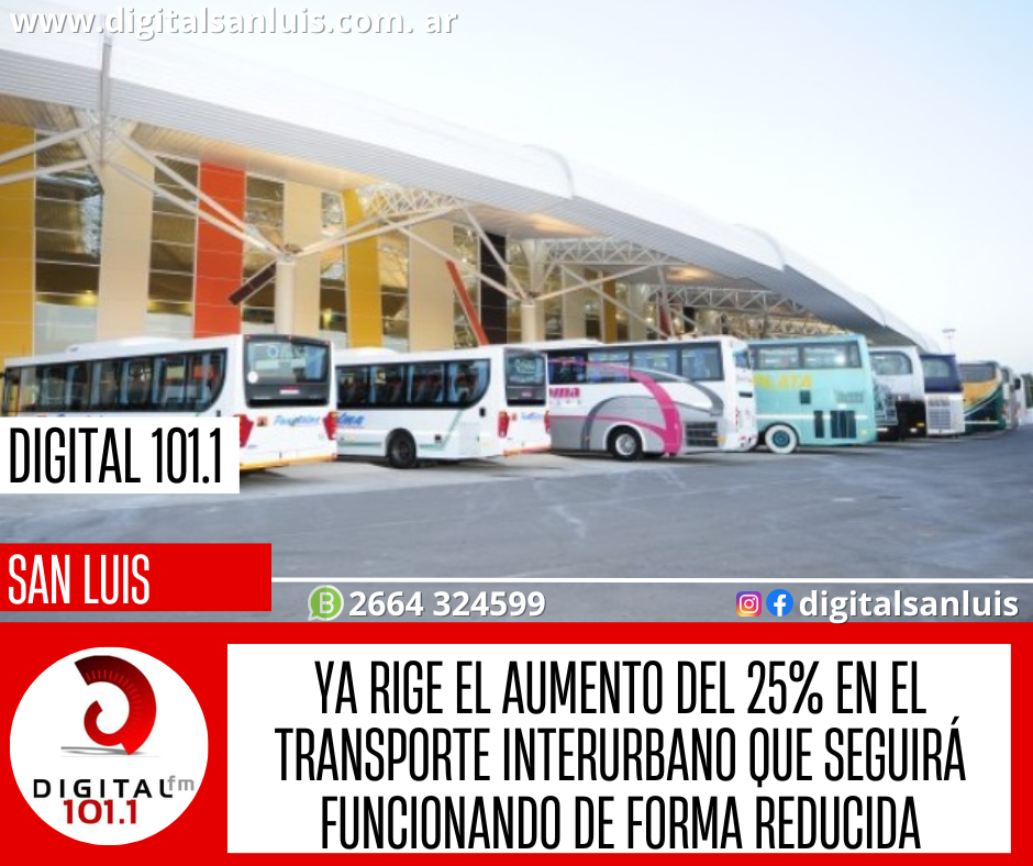 Ya rige el aumento del 25% en el transporte Interurbano que seguirá funcionando de forma reducida