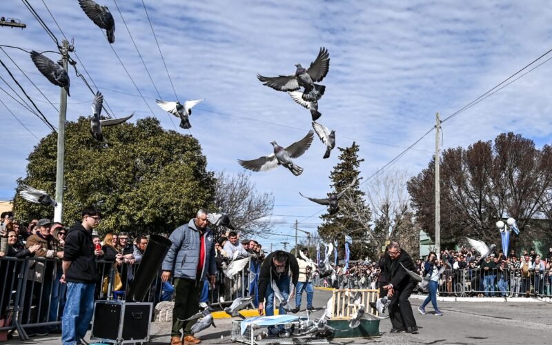 Suelta de palomas durante el homenaje a San Martín en Justo Daract