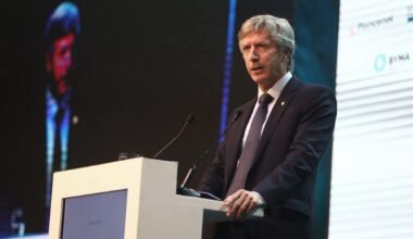 Santiago Bausili, presidente del Banco Central, durante su exposición en Expo EFI.
