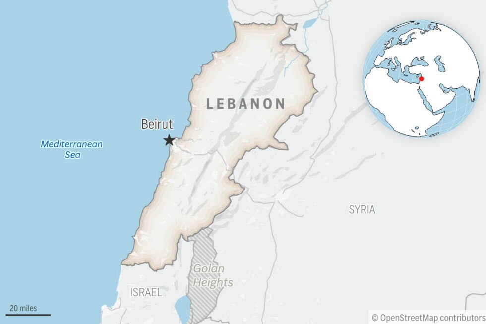 Mapa de Líbano y su capital, Beirut, como imagen contextual de archivo.