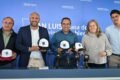 Presentación oficial de la tercera edición del Rally MTB La Punta, con autoridades y organizadores frente a un panel institucional.