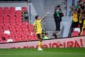 Brian Rodríguez celebra su gol para América ante Santos Laguna durante el partido del Apertura 2026.