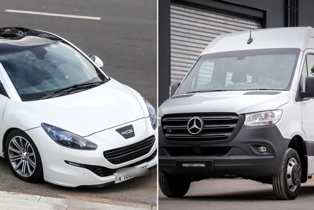 Imagen ilustrativa de un Peugeot RCZ y una Mercedes-Benz Sprinter, los dos modelos de vehículos declarados por Javier Milei.