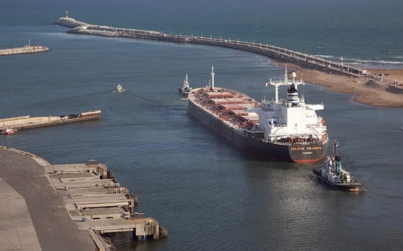 Imagen contextual de un buque de carga en una terminal portuaria argentina.
