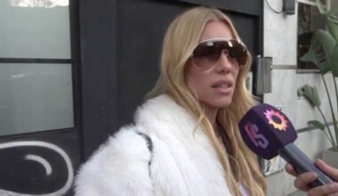 Nicole Neumann habla con periodistas durante una entrevista.