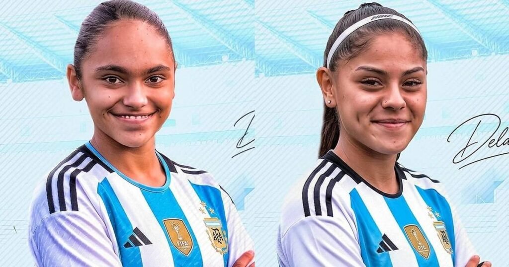 Luisina Destéfanis y Emeremi De La Hanty, juveniles de San Luis FC, con la camiseta de la Selección Argentina Sub 15.