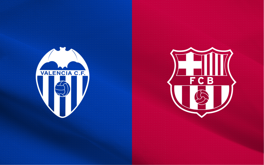Gráfico oficial con los escudos del Valencia CF y FC Barcelona por el partido de LaLiga.