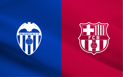 Gráfico oficial con los escudos del Valencia CF y FC Barcelona por el partido de LaLiga.
