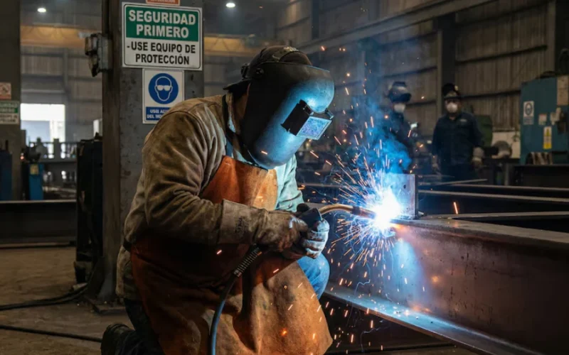 Imagen de archivo de un trabajador realizando tareas de soldadura en una planta industrial.