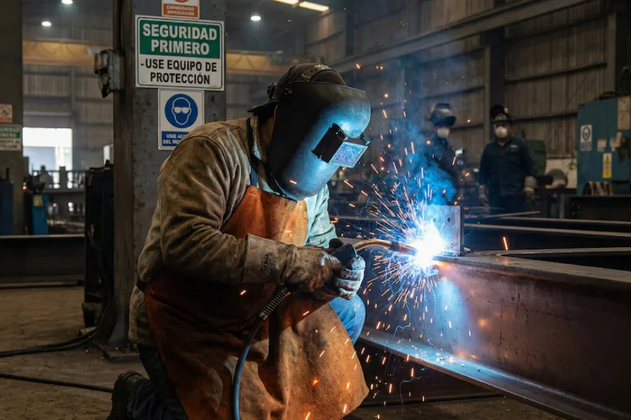Imagen de archivo de un trabajador realizando tareas de soldadura en una planta industrial.