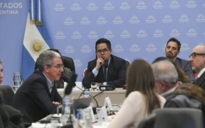 Integrantes de una comisión de Diputados reunidos alrededor de una mesa durante el plenario sobre endeudamiento familiar.