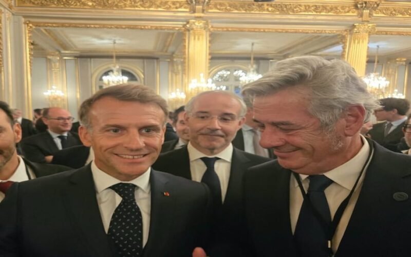 Nicolás Pino junto a Emmanuel Macron durante el encuentro en el Palacio del Elíseo.