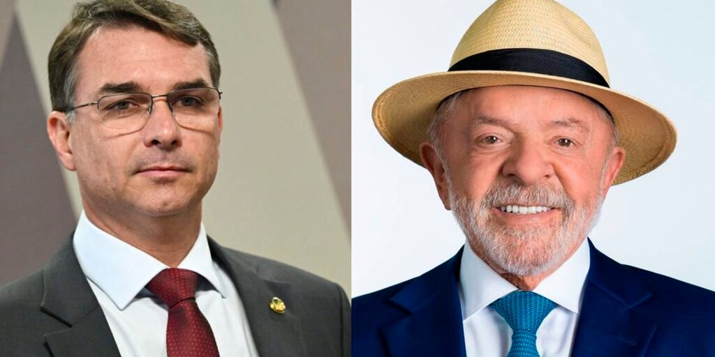 Imagen de archivo con retratos de Flávio Bolsonaro y Luiz Inácio Lula da Silva.