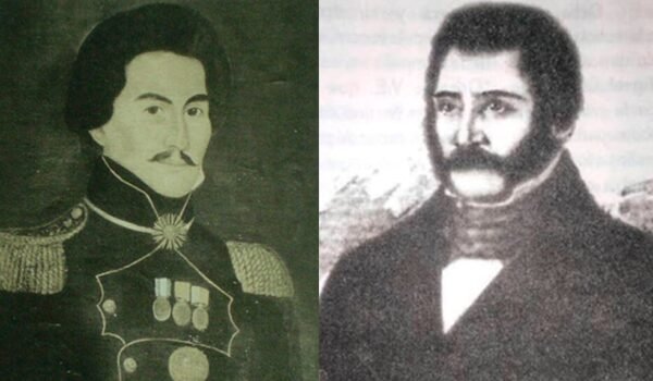 Retratos históricos de Pringles y Ortiz, en una imagen contextual sobre la historia política de San Luis.