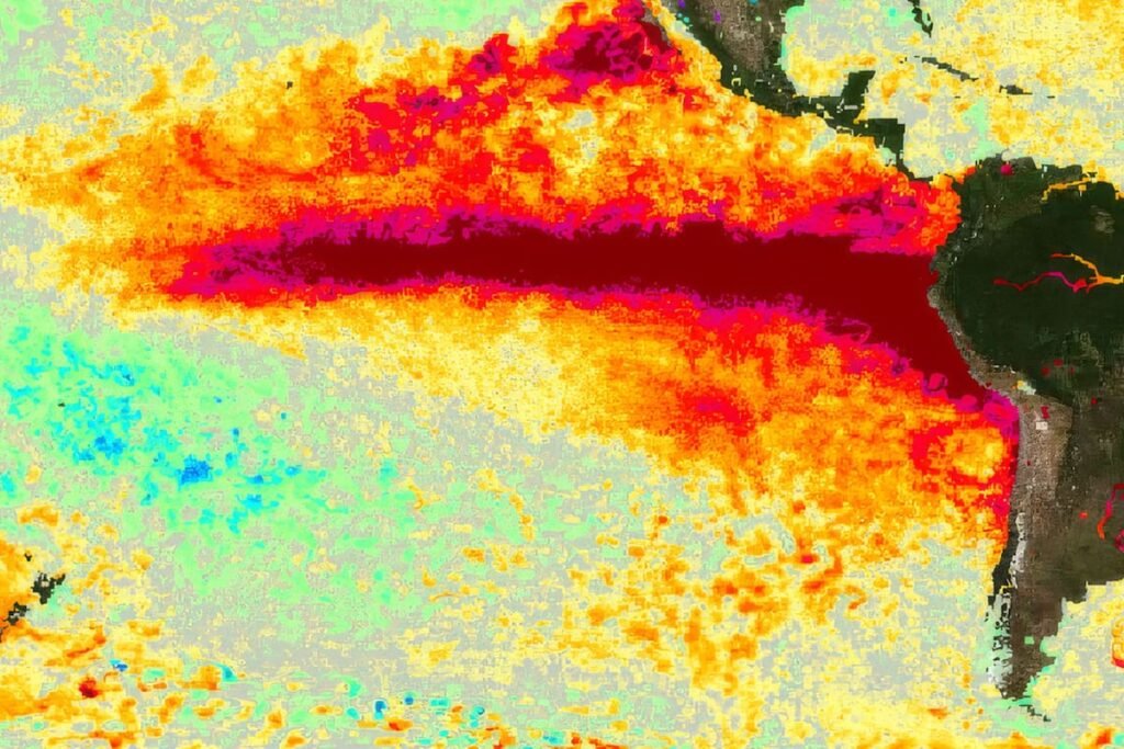 Imagen contextual de archivo que muestra anomalías de temperatura en el océano Pacífico asociadas con El Niño.