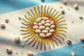 Ilustración contextual de granos de soja sobre los colores de la bandera argentina.